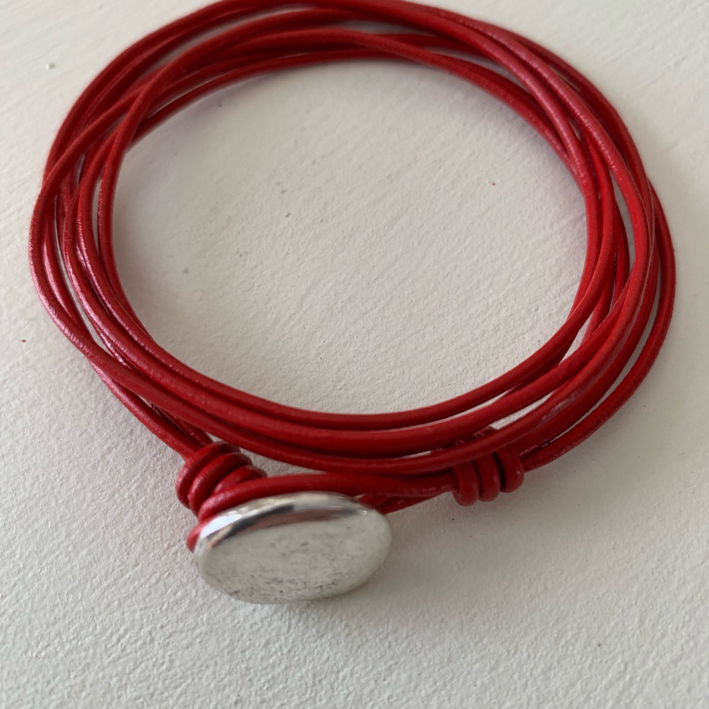 Red Leather Bracelet With A Silver End Closure